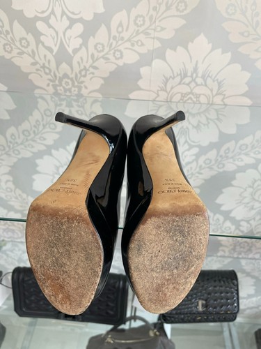 JIMMY CHOO schwarze Lackleder offene Zehenpartie Plateau Pumps/Absätze Gr. 38,5 600 $ - Bild 9 von 9