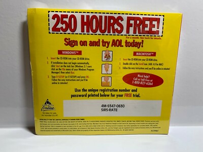 AOL 5.0 America Online Vintage Disc 250 Free Hours New Disk 1999 Sealed