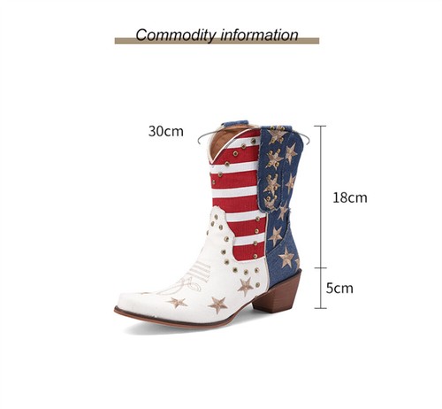 Damen-Westernstiefel spitz zulaufend mit niedrigem Absatz modische halbhohe Stiefel - Bild 5 von 9