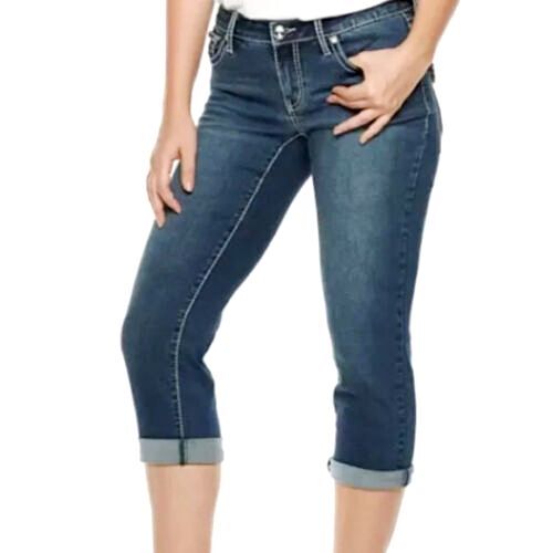 Apt.9 Women’s Rhinestone Tummy-Control Mid Rise Capris Cropped Blue Denim Jeans - Picture 36 of 42