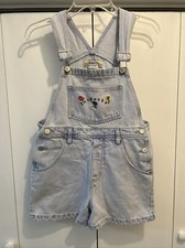 VTG Jordache FLOWER Denim GIRLS/YOUTH Bib Overalls Shorts SHORTALLS Size LARGE
