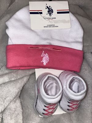 U.S POLO ASSN BABY KLEINKIND STIEFEL GESCHENKSET ROSA WEISS MÜTZE STIEFEL NEU