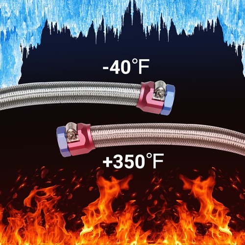 1526 Braided Steel Fuel Line Kit - 3/8" 3ft Universal w/ Anodized Clamp Covers - Picture 3 of 12
