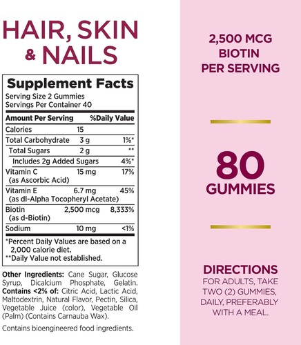 Nature's Bounty Hair, Skin and Nails Vitamins with Biotin, 80 Gummies, 2500 mcg - Picture 19 of 24