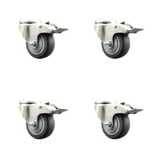 3 Inch 316SS Thermoplastic Rubber Swivel Bolt Hole Caster Set with Lock Brake