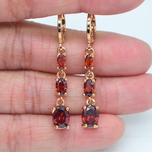 18K Yellow Gold Filled Women Fashion Oval Blue Mystic Topaz Dangle Earrings - Picture 12 of 14