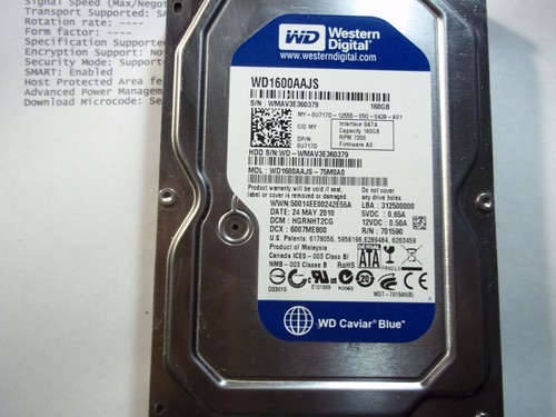 Unidad SATA SeaTools SeaTools Western Digital Caviar Azul WD1600AAJS 160 GB 3,5" Probada - Imagen 3 de 6