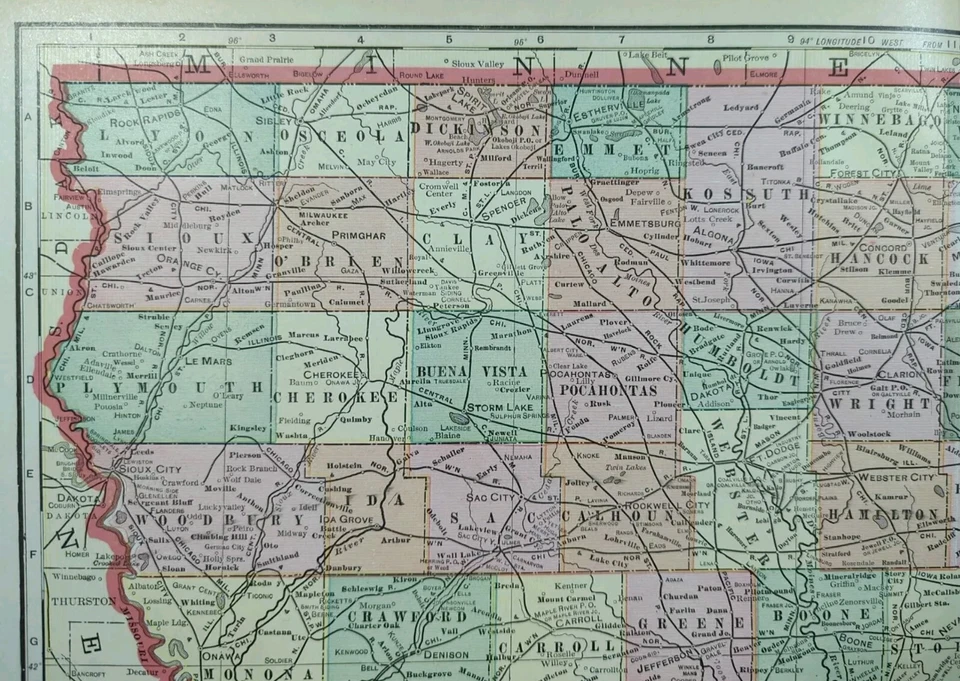 Mapa IOWA 1902 22"x14" Antiguo Original AMES DES MOINES IOWA CITY IA De Colección Foto 2 de 4