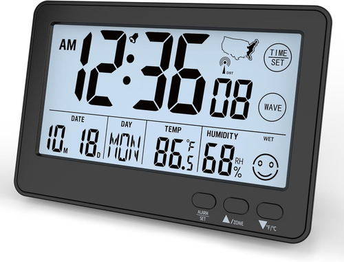 Small Desk Atomic Clock, Auto Set Digital Desk Clocks with Temperature, Humidity - Picture 11 of 12