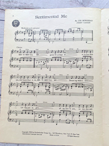 Vintage Sheet Music - Book Sentimental Me Jim Morehead & Jimmy Cassin - Picture 2 of 3