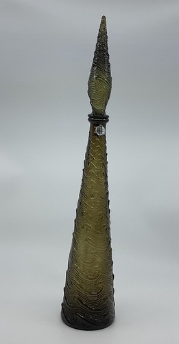 Smoke Grey Glass Genie Bottle + Stopper Vintage Mid Century MCM Empoli Wave 22”H - Picture 16 of 18