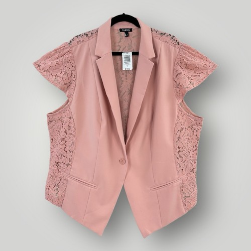NEW $64 Torrid Blazer 4X Blush Dusty Pink Short Sleeve Lace Back & Sleeves NWT