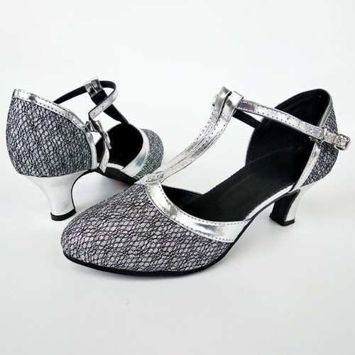 Women Dance Shoes T-strap Latin Heel Ladies Closed Toe Performance Comfort Pumps - Picture 14 of 50