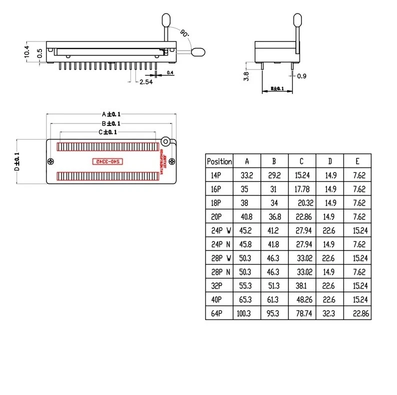 Universal ZIF Sockel 14 16 18 20 24 28 32 40pin IC Sockel Test Buchse Adapter - Bild 4 von 4