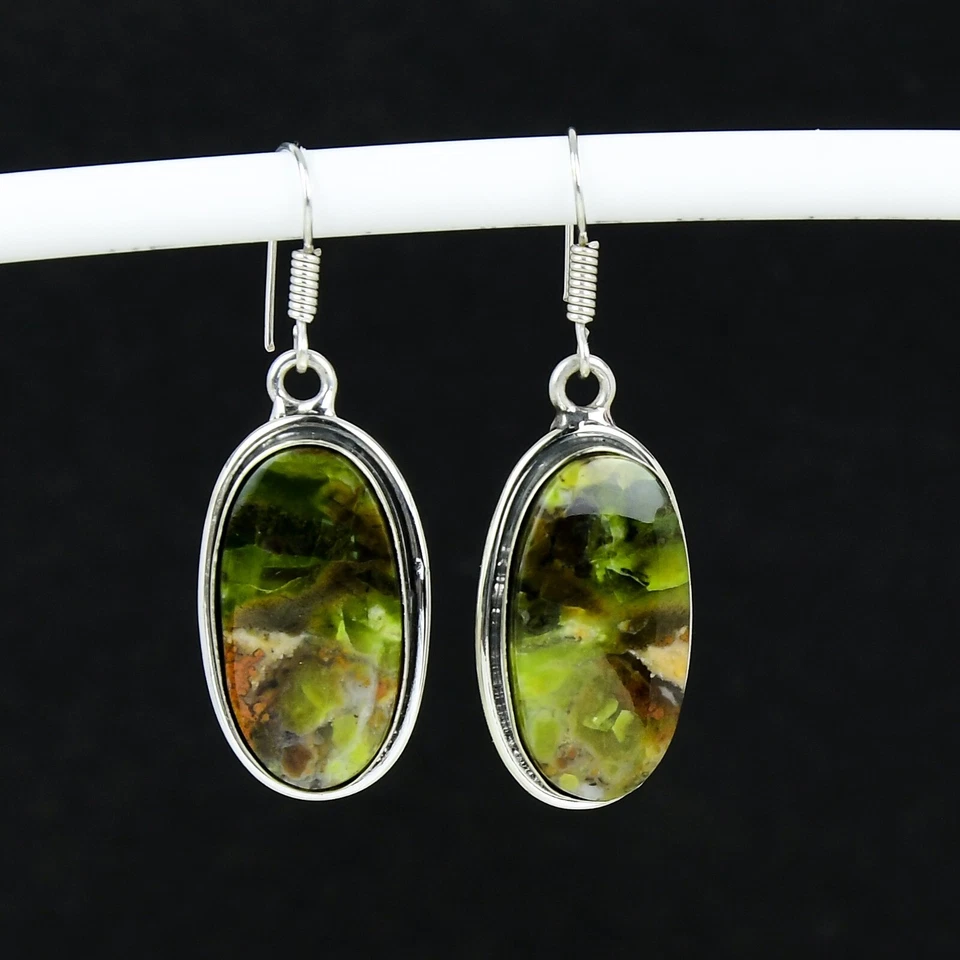 Cromo Calcedonio Gemma Orecchini 925 Argento Sterling Massiccio Gioielli Regali - Immagine 4 di 4