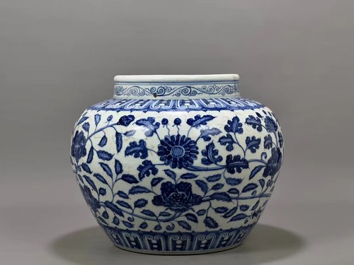 Bellissimo vaso piante dipinto a mano cinese fiori porcellana blu e bianco - Foto 6 di 9
