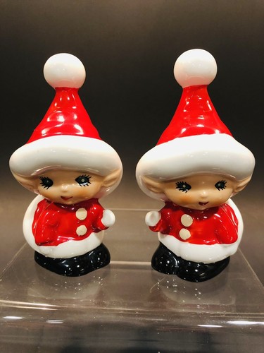 Vintage LEFTON Christmas Santa Santakins Elf Salt & Pepper Shakers Pixie - Picture 11 of 12
