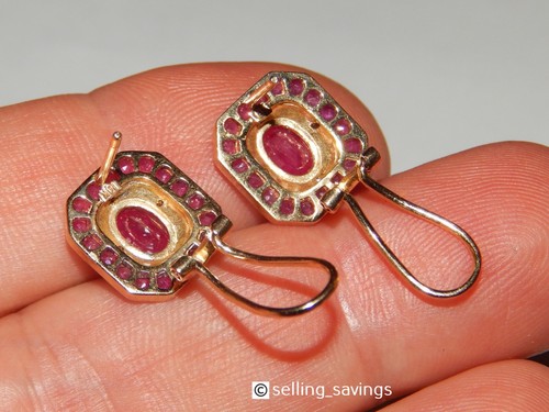 14K YELLOW GOLD RUBY & DIAMOND CLUSTER 6/10th INCH OMEGA BACK EARRINGS. - Picture 7 of 7