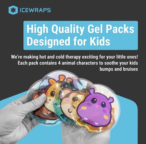 Pack of 4 Reusable Kids Ice Packs for Boo Boos Soft Gel First Aid Kit - Animals - Picture 3 of 5