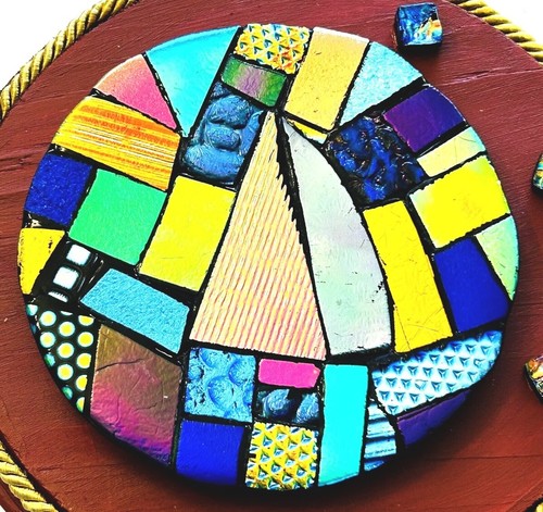 Red Sky*GlassMoon ๐ Stars ๐ Fused Dichroic Glass Hand Etched Wood Wall Plaque - Picture 2 of 10