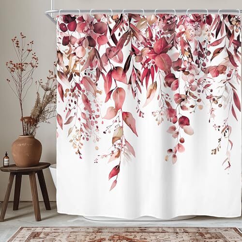 Burgundy Eucalyptus Leaves Shower Curtain 72"W x 72"L (Pack of 1) 03burgundy - Picture 1 of 7