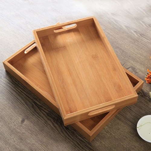Bamboo Rectangle Trays Serving Tray Tea Cup Breakfast Food Storage Trays - Picture 6 of 17