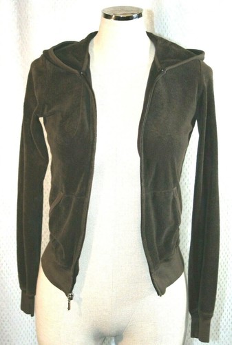 juicy couture hoodie terry cloth tracksuit top zip up jacket cover up brown S