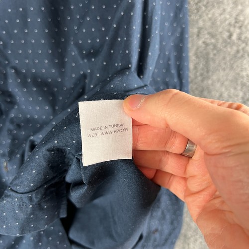 APC Shirt Mens Small Blue Rue Madame Paris Polka Dot Button Up Preppy - Picture 7 of 12