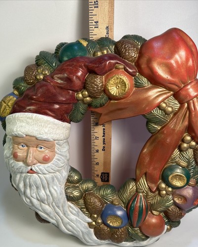 Vtg Scioto 1993 Ceramic Christmas Wreath w/ Santa & Ornaments, Wall Hanging 15" - Picture 7 of 10