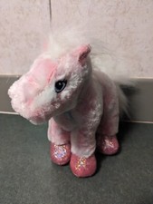 Ganz Webkinz Pink Blue Pony Plush Stuffed Animal Glittery tail HM117 No Code 8in