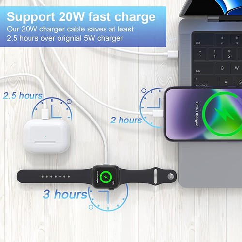 Cable de carga magnético 4 en 2 para cargador de Apple Watch iPhone iWatch USB TIPO-C - Imagen 7 de 9