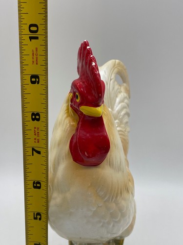 Vintage Japan White Ceramic Rooster Red Comb Hand Painted 9" Chicken Figurine - Picture 8 of 12