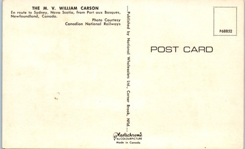 The M.V. William Carson En Route to Sydney, Nova Scotia Postcard - Picture 2 of 2