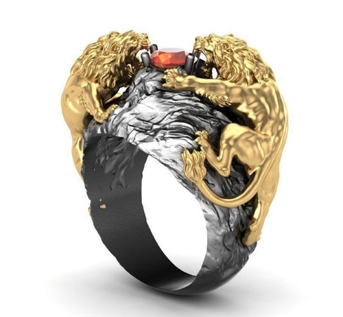 Lion Two Head Ring Gift to Him Lion Diamond Ring, Mens Lion Ring - Picture 6 of 7