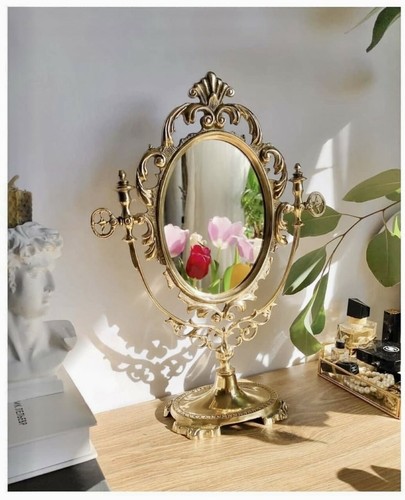 VINTAGE MIRROR BRONZE ORNATE ART LARGE DESK DECOR ROCOCO STYLE BAROQUE ITALY - Picture 3 of 7