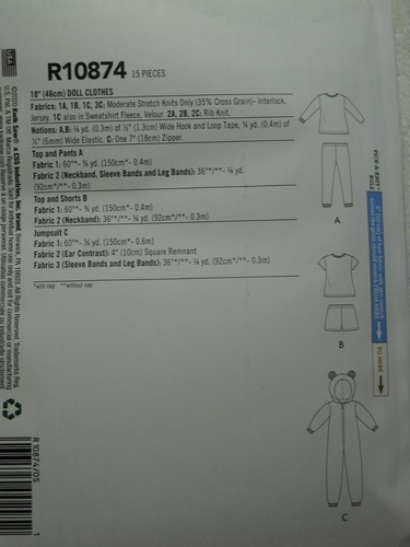 18" Doll Clothes Pajamas Kwik Sew R10874 Sewing Pattern* - Picture 2 of 2
