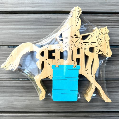 Rompecabezas de madera de colección para carreras de rodeo de caballos de carrera de barril regalo de colección NUEVO - Imagen 3 de 3