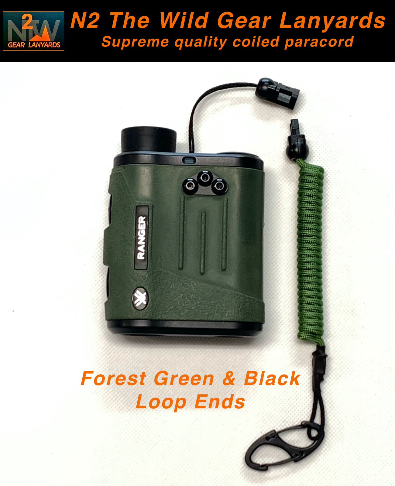 N2 The Wild Gear Lanyards Forest Green & Black Coiled Paracord Lanyard Tether