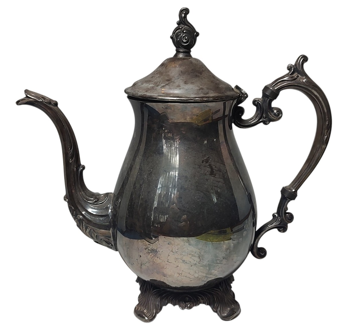 FB Rogers Antique Teapot Silver Plated Footed Intricate 2462