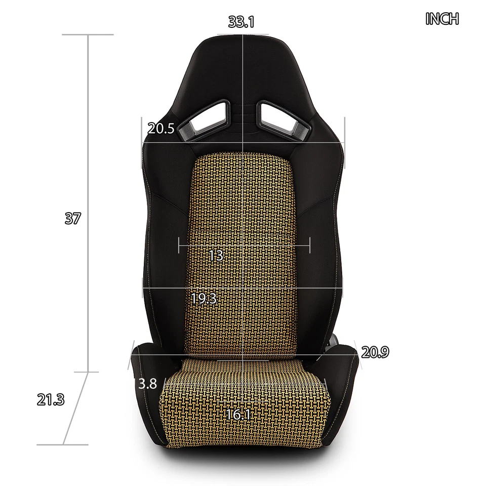 Par de asientos de carreras reclinables de PVC negro + dorado universal izquierdo/derecho Foto 2 de 4