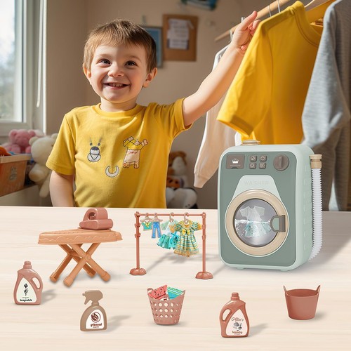Set di riproduzione lavatrice per bucato 24 pz Pretend Play luce suono lavatrice - Foto 2 di 12