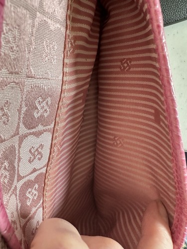 Pelle Borsa Pink Small Hearts Handbag Purse Pink Zipper Close Clean Inside - Picture 5 of 14