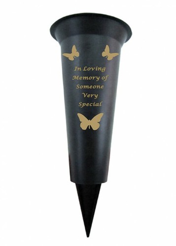 MEMORIAL VASES POTS GRAVESIDE SPIKE BLACK GOLD LETTERS LOVING MEMORY CEMETERY - Picture 10 of 45