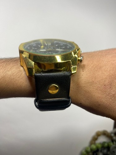 Wrist Watch Men Present Metal Color Gold And Black Large Size - Picture 7 of 9