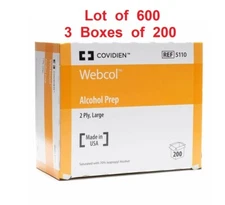 3 Boxes Webcol Alcohol Prep Pad Sterile LARGE Size 70% Strength, 600/Pack