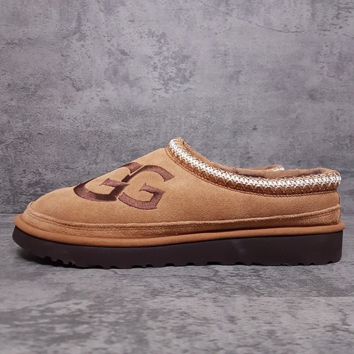 UGG Tasman Logo Suede & Sheepskin Slippers Mens Size 12 Tan Brown 1112448