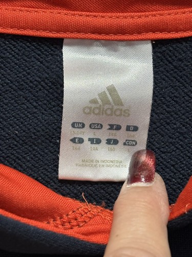 Adidas Youth Navy/Red Pullover Logo Long Sleeve Hoodie Size Large Pocket - Picture 3 of 7