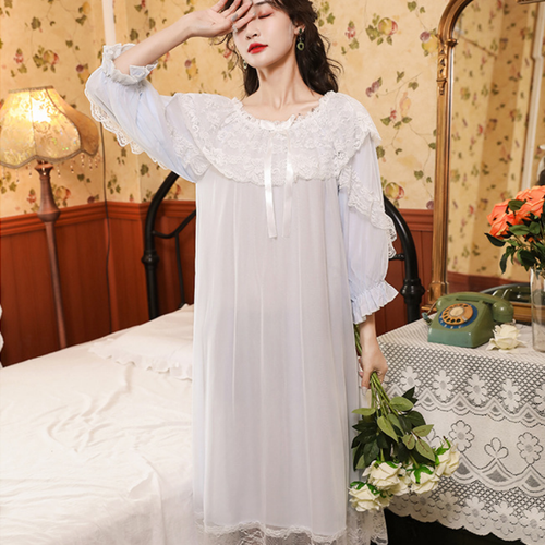 Women Nightdress Lace Ruffle Lolita Princess Nightgown Nightie Long Sleeve Fairy - Picture 16 of 17