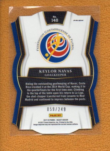 Keylor Navas 2017-18 Panini Select Mezzanine azul claro troquelado Prizm #148/249 - Imagen 4 de 4