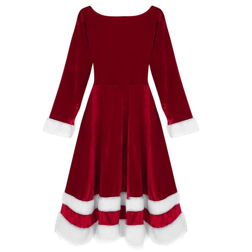Mujeres Terciopelo Navidad Vestido Disfraz Conjunto Manga Larga Sra Santa Claus Vestido + Sombrero - Imagen 14 de 22